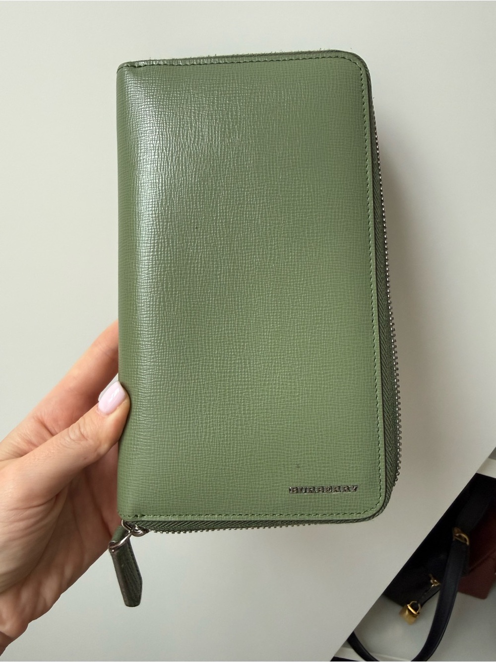Burberry Olive Green Zip-Around Leather Wallet